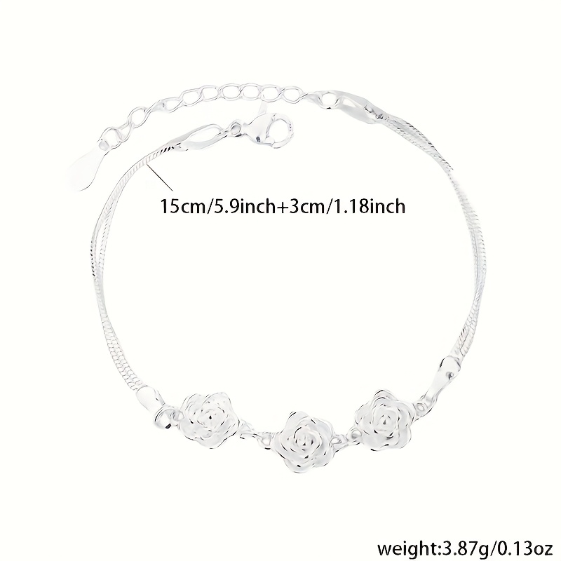 Handcrafted Silvery Rose Double Layer Pendant Bracelet